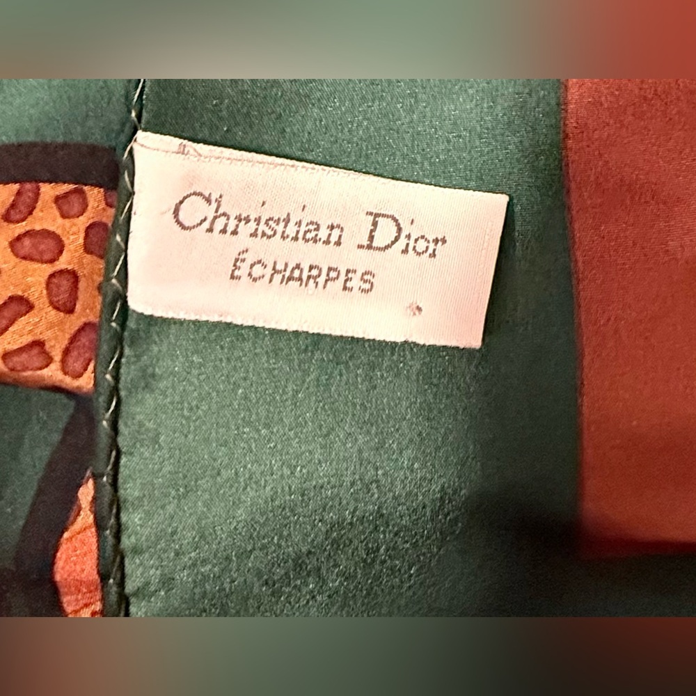 Christian Dior Vintage Abstract Autumn Leaves Silk Scarf in Teal - Picture 5 of 7